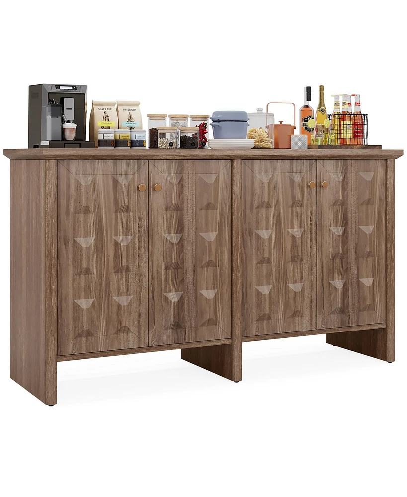 Tribesigns Buffet Cabinet with Storage, 59" Buffet Sideboard Cabinet with 4 Doors and Adjustable Shelf, Farmhouse Coffee Bar Cabinet, Mid-Century Mode