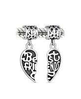 Bling Jewelry Bff Forever Best Friends Heart Dangle Charm Bead Sterling Silver for Bracelet