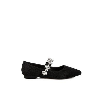 Rag & Co Flavia Diamante Brooch Glitter Ballerinas