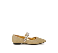 Rag & Co Flavia Diamante Brooch Glitter Ballerinas