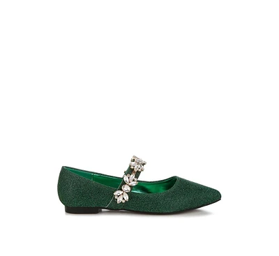 Rag & Co Flavia Diamante Brooch Glitter Ballerinas