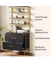 Tribesigns 4-Tier Bookshelf with 2 Drawers, 72.8'' Wooden Tall Bookshelf with Drawers and Open Storage Shelves, Modern Freestanding Bookcase Display B