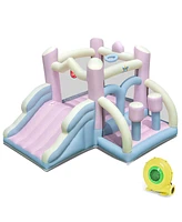Costway Macron Pastel Bounce House with Slide Basketball Hoop Boxing 480W Blower Included