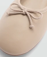 Mango Women's Bow Detail Leather Ballet Flats