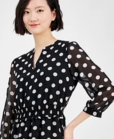 Anne Klein Women's Polka-Dot Smocked Midi Dress