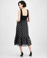 Anne Klein Women's Polka-Dot Tie-Strap Midi Dress