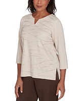 Alfred Dunner Petite Split-Neck Embellished 3/4-Sleeve Top