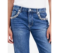 Guess Women's Daisy Rhinestone-Trim Straight-Leg Jeans