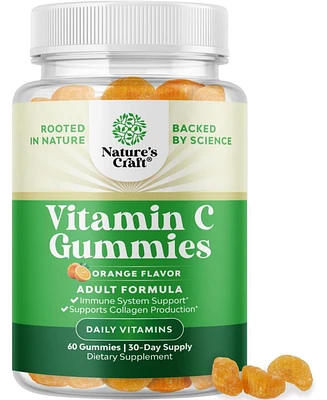 Nature's Craft Vitamin C Gummies for Adults, Chewable Immune Support Gummies, Ascorbic Acid Natural Vitamin C Gummy Immune Booster for Adults, Nature'