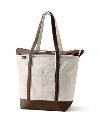 Lands' End Natural 5 Pocket Zip Top Long Handle Canvas Tote Bag