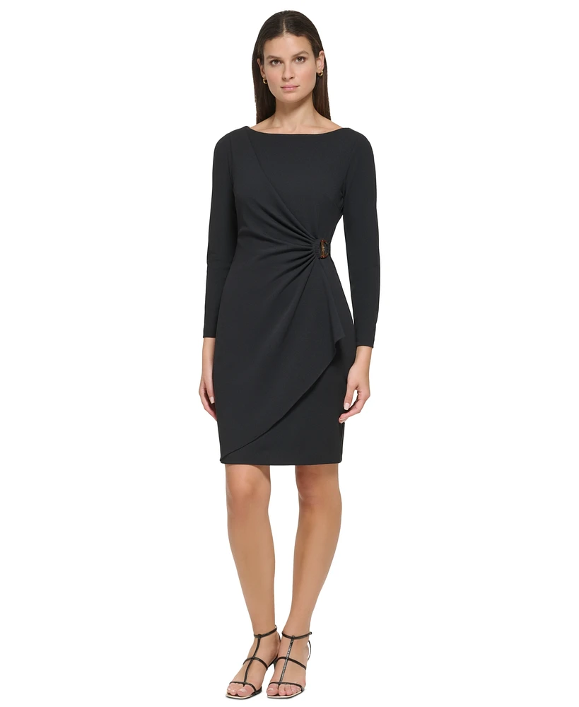 Dkny Women's Side-Ruched D-Buckle Boat-Neck Dress