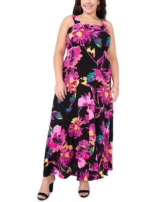 Vince Camuto Plus Floral Smocked Back Tiered Sleeveless Maxi Dress