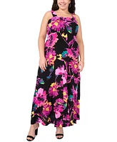 Vince Camuto Plus Floral Smocked Back Tiered Sleeveless Maxi Dress