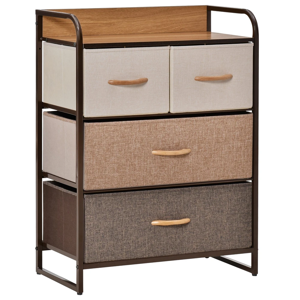 Homcom 4-Bin Dresser, 3-Tier Fabric Bins with Steel Frame