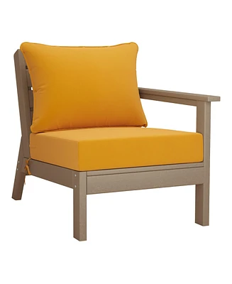 WestinTrends Outdoor Patio Hdpe Right Arm Facing Sectional Weathered Wood Corner Club Chair with Patio Cushions