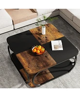 Tribesigns Coffee Table with Open Storage Shelf for Living Room, 39 Inch Large Wood Center Table Square Low Coffee Tables 2 Tier Farmhouse Tea Table w