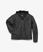 Boy's Lined Moto Pu Leather Jacket With Removable Hood