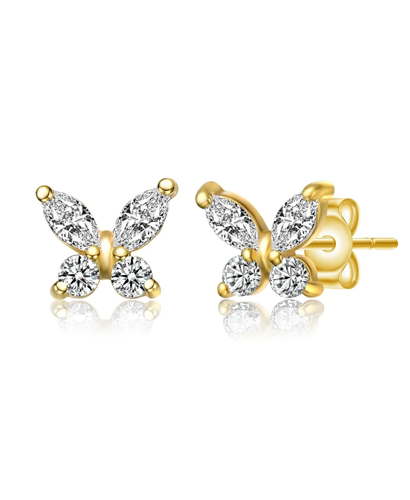 GiGiGirl 14K Gold Plated Marquise Cubic Zirconia Flower Butterfly Stud Earrings