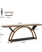 Tribesigns 70.87" Console Tables for Entryway, Narrow Long Entryway Table with Storage Shelf, 2-Tier Rustic Sofa Table with Half Moon Frame for Hallwa