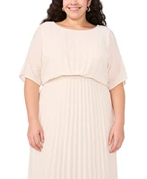 Msk Plus Round-Neck Flutter-Sleeve Pleated Midi Dress