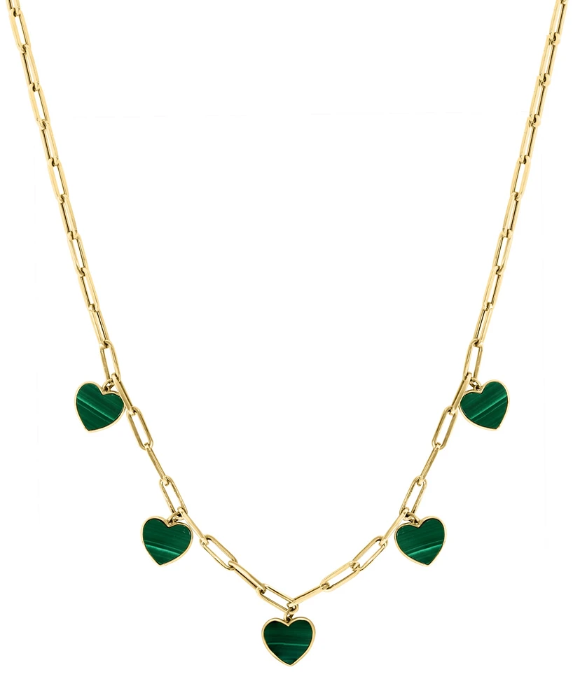 Effy Malachite Heart Dangle Paperclip Link 16" Collar Necklace in 14k Gold