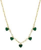 Effy Malachite Heart Dangle Paperclip Link 16" Collar Necklace in 14k Gold