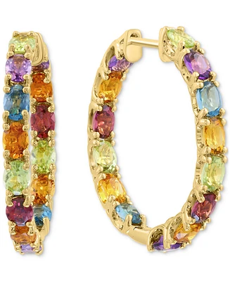 Effy Multi-Gemstone In & Out Small Hoop Earrings (4 ct. t.w.) in Gold-Plated Sterling Silver, 1"