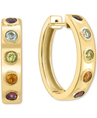 Effy Multi-Gemstone Bezel Small Hoop Earrings (1-1/6 ct. t.w.) in Gold-Plated Sterling Silver, 0.875