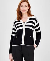 Anne Klein Petite Stripe Jacquard Button-Front Cardigan