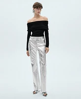 Mango Women's Metallic Leather-Effect Pants