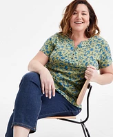 Style & Co Plus Size Printed Henley Tee, Exclusively at Macy's