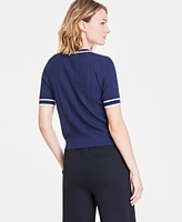 On 34th Women's Tipped Cable-Knit Short-Sleeve Sweater, Exclusively at Macy's