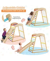 Gouun 6-in-1 Jungle Gym Wooden Indoor Playground with Double-Sided Ramp and Monkey Bars