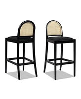 30.5" Curved Back Rattan Bar Stool, Set of 2,Upholstered Chairs Ivory White Fabric-The Pop Home