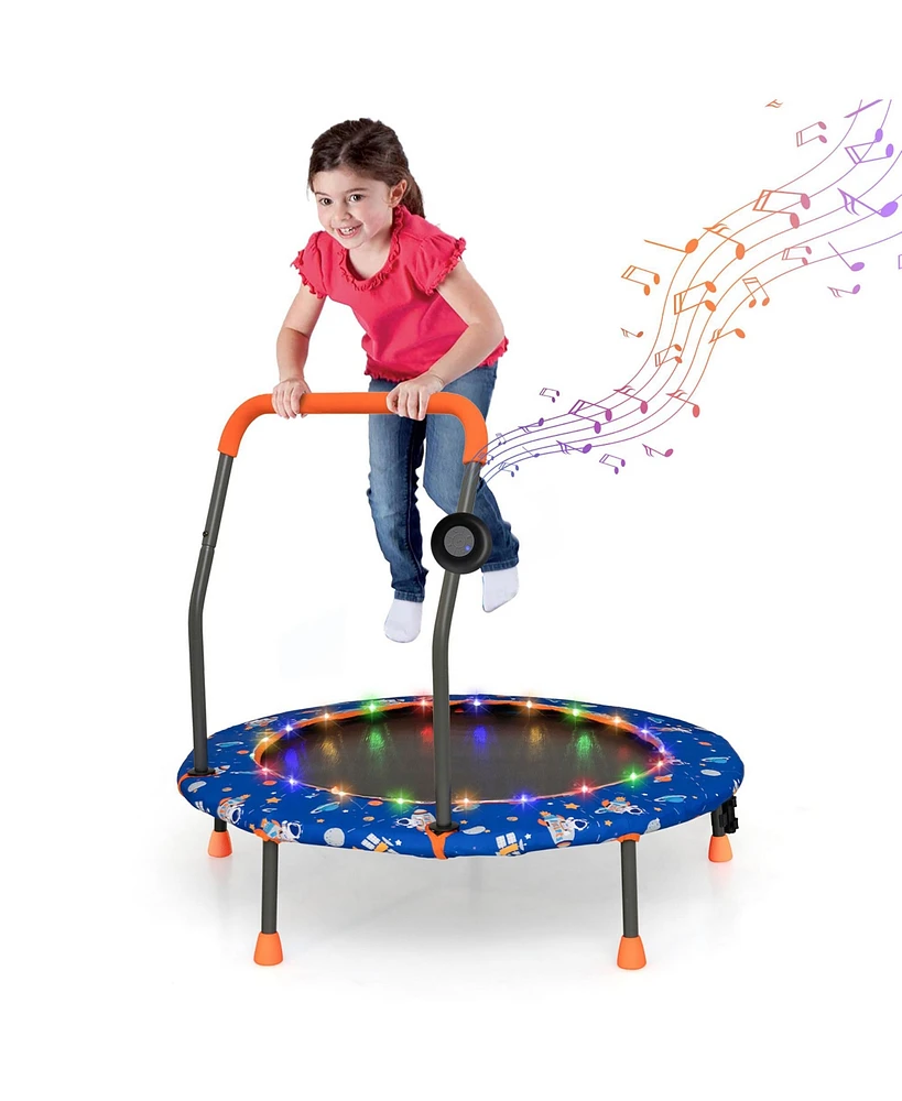 Gymax 36'' Mini Toddler Trampoline w/ Led Bluetooth Speaker Detachable Handle Kids Gifts