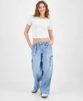 Celebrity Pink Juniors' Mid-Rise Wide-Leg Cargo Jeans