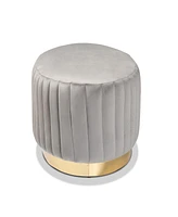 Baxton Studio Kirana Glam and Luxe Navy Blue Velvet Fabric Upholstered and Gold Pu Leather Ottoman