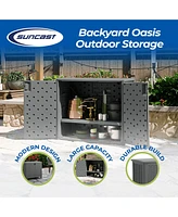 Suncast Lockable Outdoor Cabinet Deck Storage Box w/ Adjustable Shelf, Cool Gray