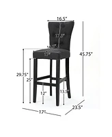 The Pop Home Set of 2 Modern Button Tufted Bar Stools with Rubber Wood Frame for Kitchen-The Pop Home