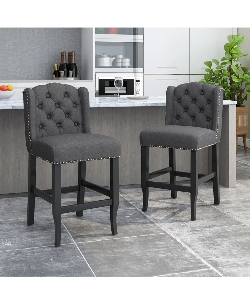 The Pop Home Set of 2 Wingback Counter Stools with Button-Tufted Back & Nailhead Accents-The