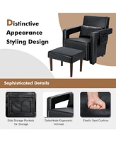Gouun Modern Berber Fleece Single Sofa Chair with Ottoman and Waist Pillow