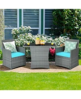 Gouun 3-Piece Patio Rattan Furniture Set with Cushioned Chairs and Glass Table