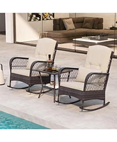 Gouun 3 Pieces Rocking Bistro Set with 2-Tier Table