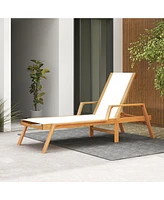 Gouun Patio Chaise Lounge Chair with Armrests and Fabric Seat for Backyard