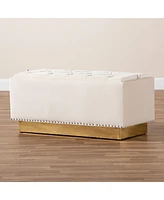 Baxton Studio Powell Glam and Luxe Beige Velvet Fabric Upholstered and Gold Pu Leather Storage Ottoman