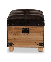 Baxton Studio Edmund Rustic Transitional Dark Brown Faux Leather Upholstered and Oak Brown Finished Wood Storage Ottoman