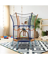 Gymax Kids Mini Trampoline w/ 59'' Higher Enclosure Net Seamless Jumping Mat Zipper Door