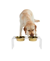 Hiddin Medium Clear Double Bowl Pet Feeder, 1 Quart Gold Bowls