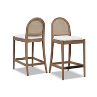 26.5" Curved Back Rattan Counter Bar Stool, Set of 2, Ivory White Boucle-The Pop Home