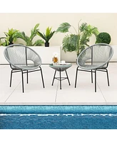 Gouun 3 Pieces Patio Acapulco Furniture Bistro Set with Glass Table